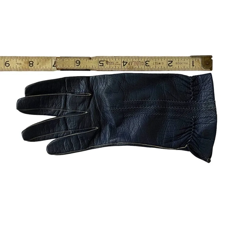 Sexy Dark Blue Leather Vintage Driving Gloves 1950's Size 6.5